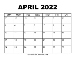 April 2022 Calendar 800x600